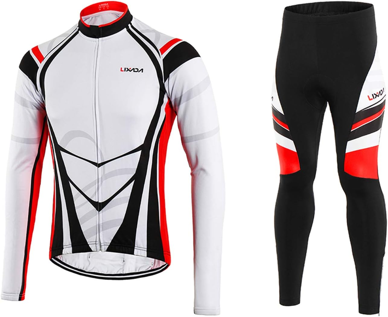 KetsicartMen's Winter Thermal Fleece Cycling Clo g Set Long Sleeve Windproof Cycling Jersey Coat Jacket with 3D Padded Pants Trousers-