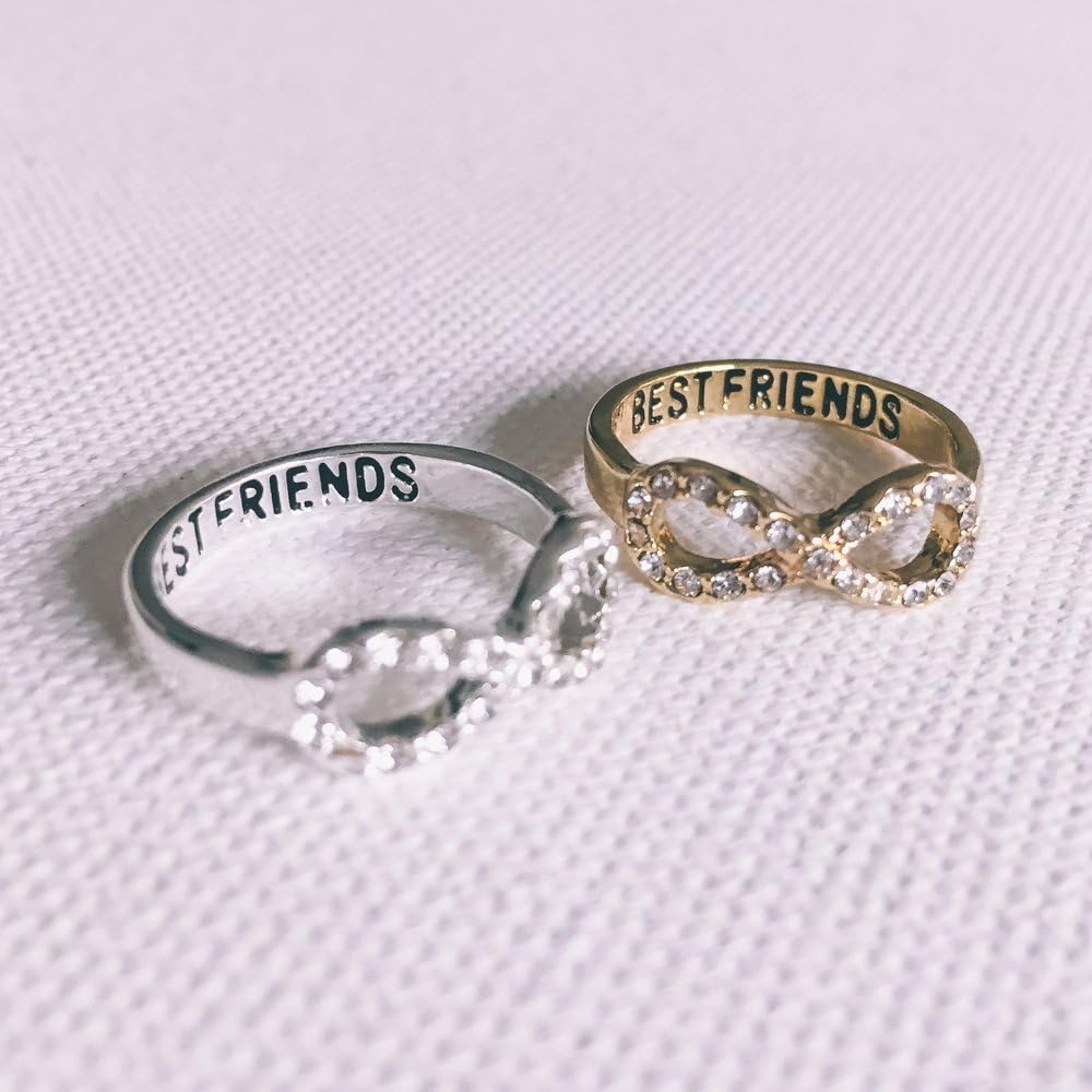 Best Friends Engraved Ring - Gold, Silver Color with rhinestones and Infinity Symbol - Gift Idea