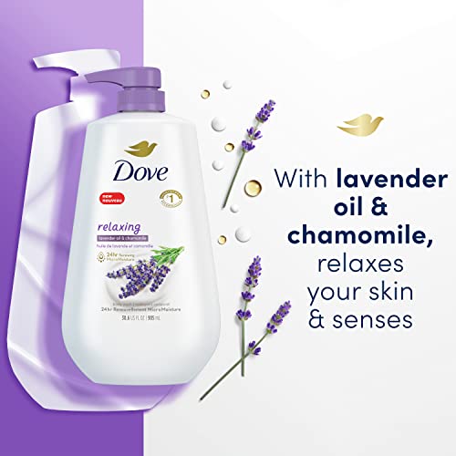 Dove Body Wash With Pump Relaxing Lavender Oil & Chamomile 3 Count For Renewed, Healthy-Looking Skin Gentle Skin Cleanser With 24Hr Renewing Micromoisture 30.6 Oz #TOP2