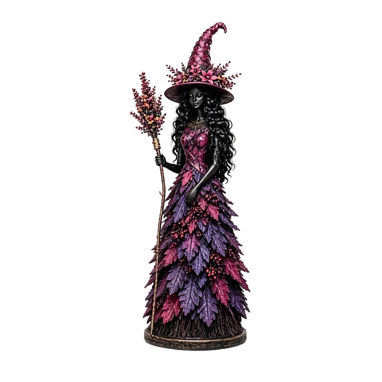 Pangboer Midnight Blooms Tabletop Witch Decor Resin Figurine For Seasonal Shelves, Painted Foliage Texture, Mantel Centerpiece, Display Accent Enchanting Autumn Witch Figurine Halloween Fall Statue Tabletop Decor Mantel Shelf
