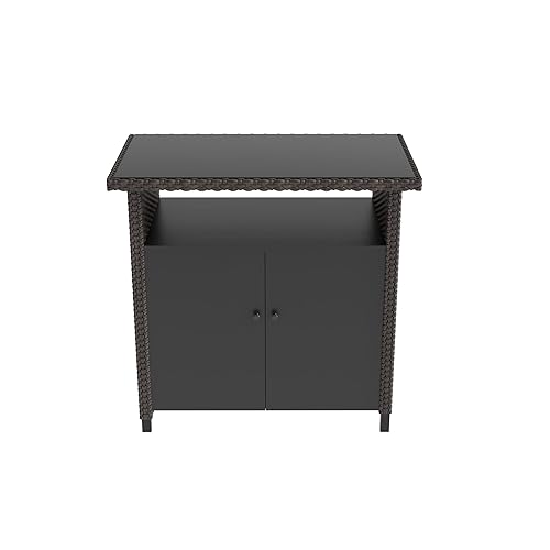 Ypati Outdoor Indoor Storage Cabinet, Patio Bar Table with Two