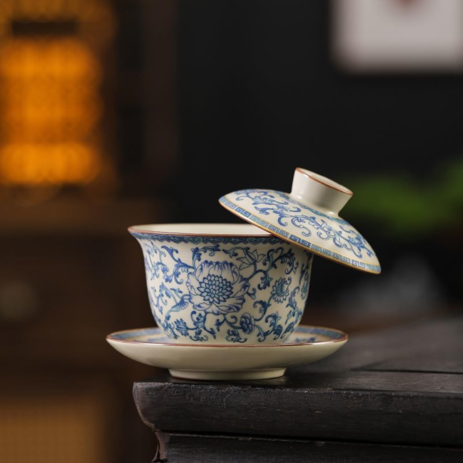 Gaiwan en porcelaine bleu et blanc de 180 ml pour le service à thé traditionnel