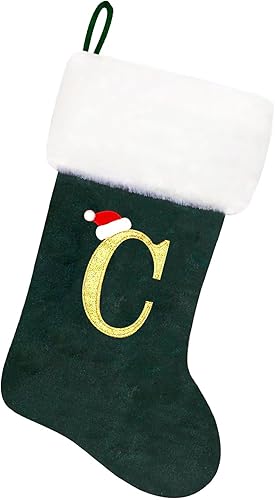 Miniatura 77 de Medias de Navidad con monograma de terciopelo rojo de 20 pulgadas con puño de felpa súper suave blanca, medias de Navidad bordadas personalizadas