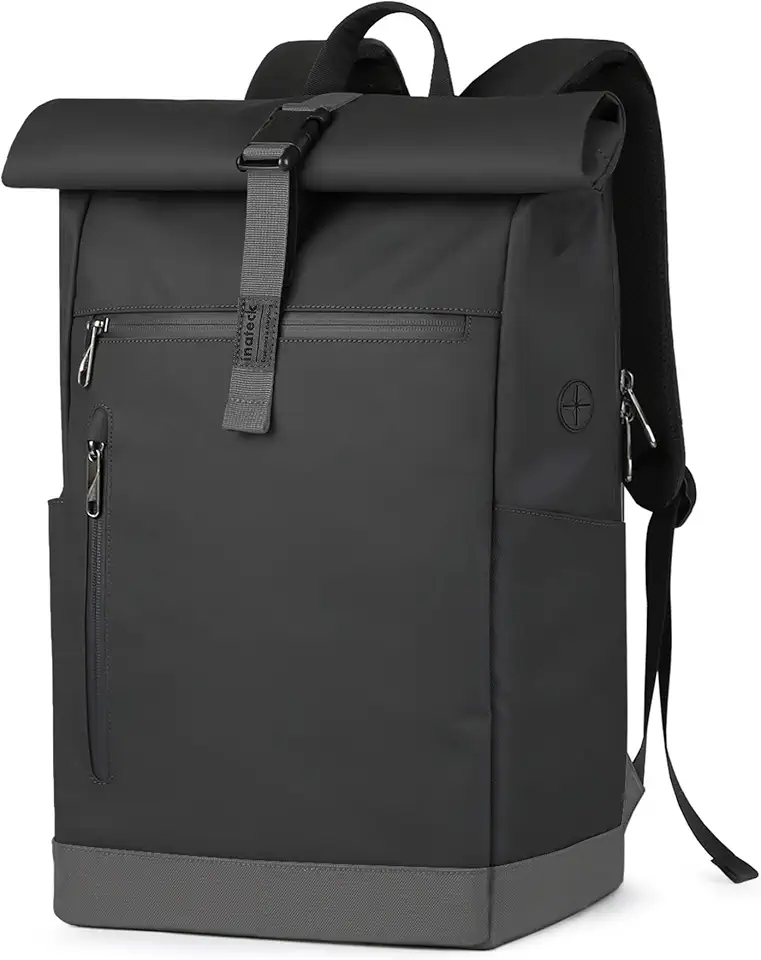Inateck RollTop Rucksack Herren Damen 25L-30L Fahrradrucksack Schulrucksack für Uni Freizeit Job Sport Reisen, Stylische Tagesrucksack mit 17 Zoll Laptopfach, Schwarz