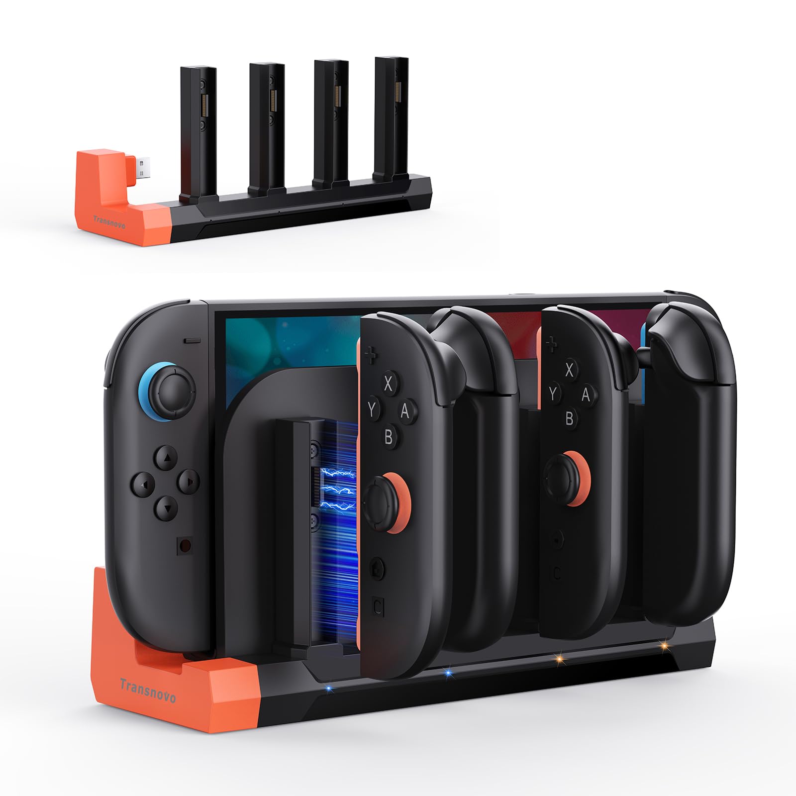 TRANSNOVO Quad Joycon Base de carga inalámbrica para Switch 2, controlador de 4 puertos, estación de carga rápida Joy Con con diseño magnétic
