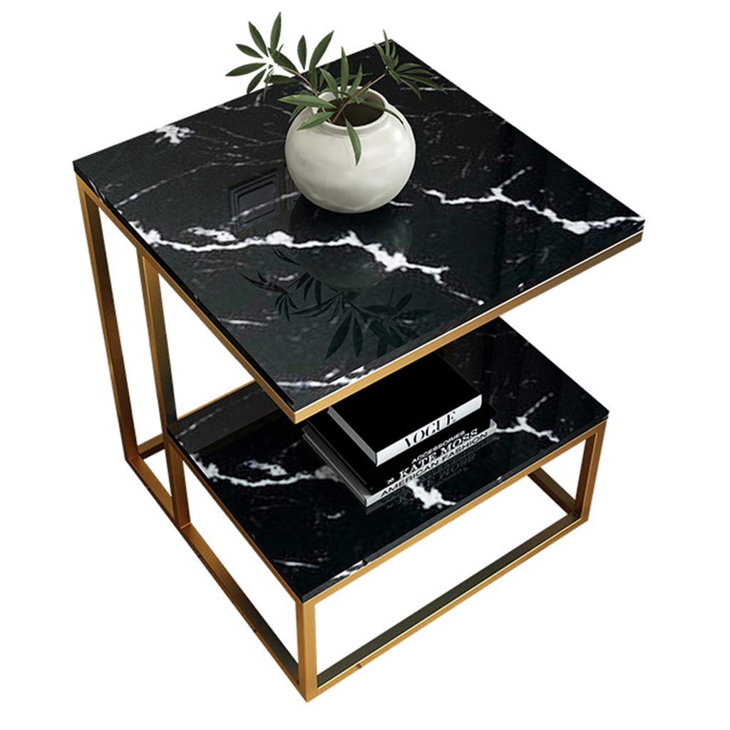 Table d'appoint carrée en marbre noir et métal 45x45x50 cm pour salon