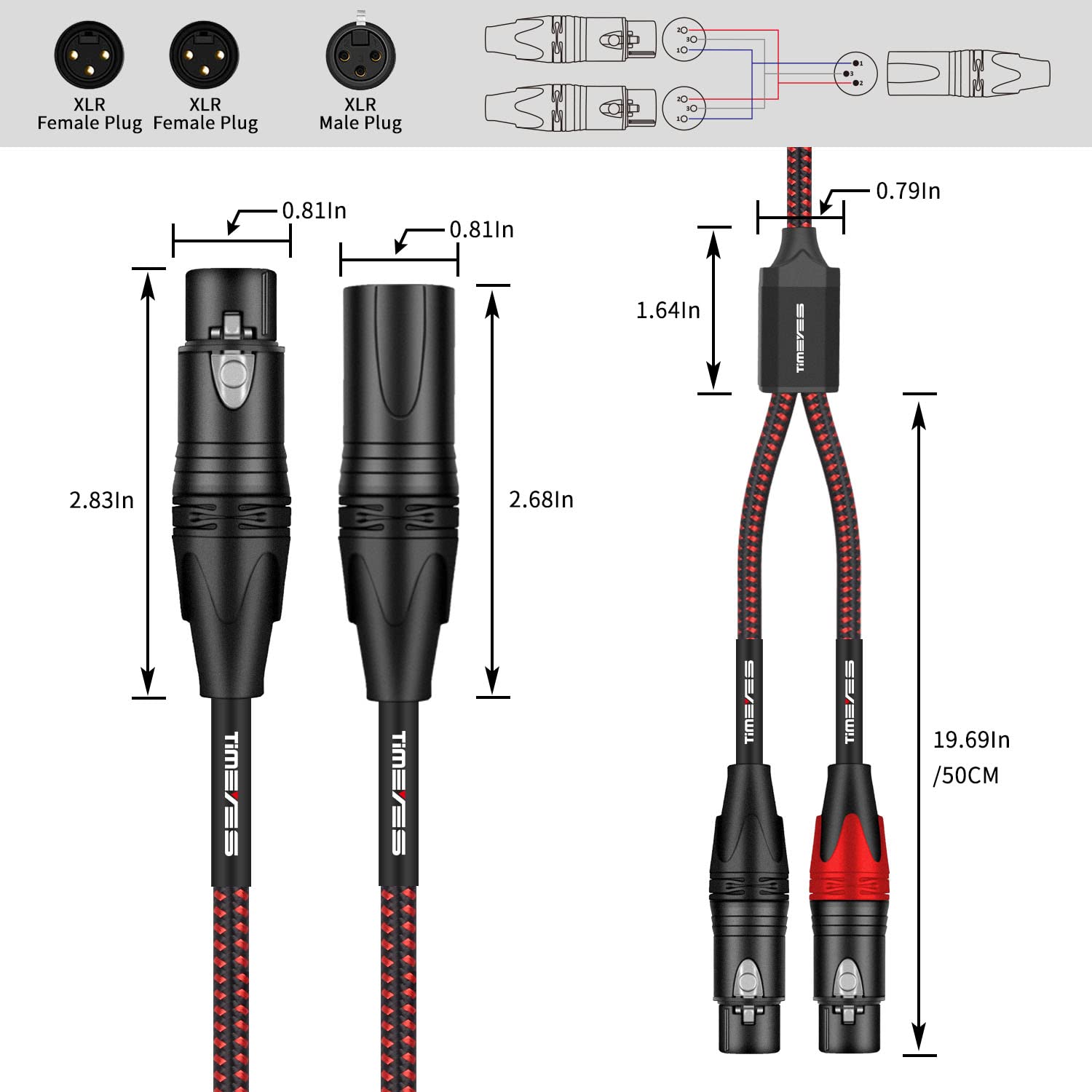 XLR Y-Splitter Audio Cable - 1 XLR Male to 2 XLR Female Balanced Microphone Patch Cable - 10FT Dual XLR Female to XLR Male Bi-Directional Adapter Mic Cord - 1 XLR to 2 XLR M-F Y-Cable - 3M