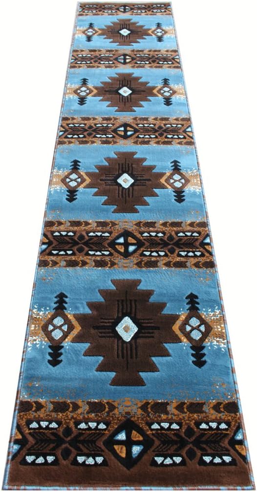 South West Native American Area Rug Design C 318 Blue Brown (32 Inch X 15 Feet 6 Inch) Runner
