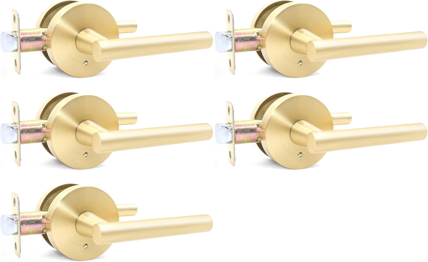 MrArm Interior Privacy Door Handle with Lock, Door Lever for Bathroom and Bedroom, Reversible Keyless Push Button Lock Door Lever, Heavy Duty Design, Satin Brass (5 Pack)