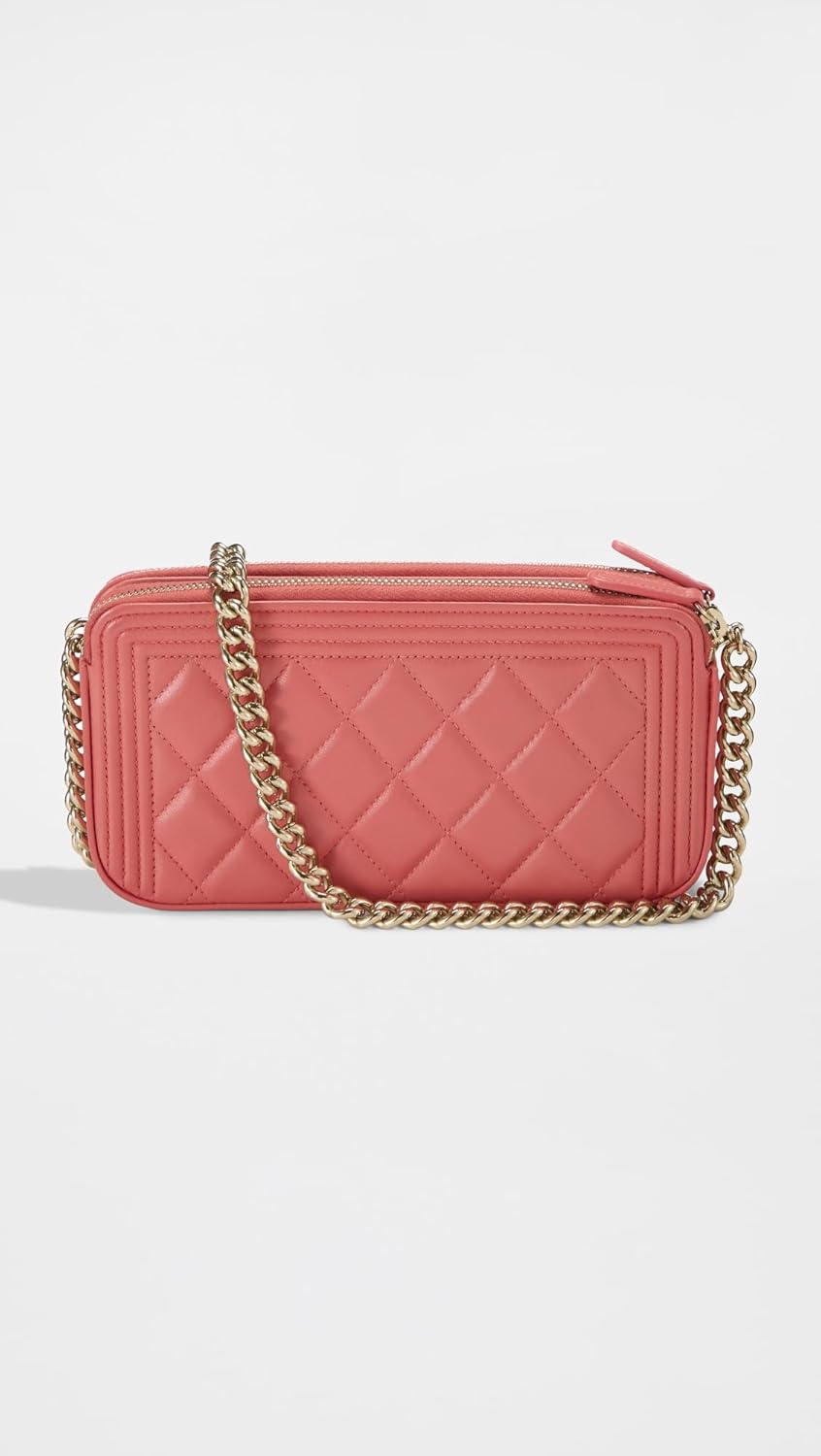 CHANEL Women's Pre-Loved Chanel Pink Lambskin Boy Double Zip Wallet On Chain, Pink, One Size - Image 3