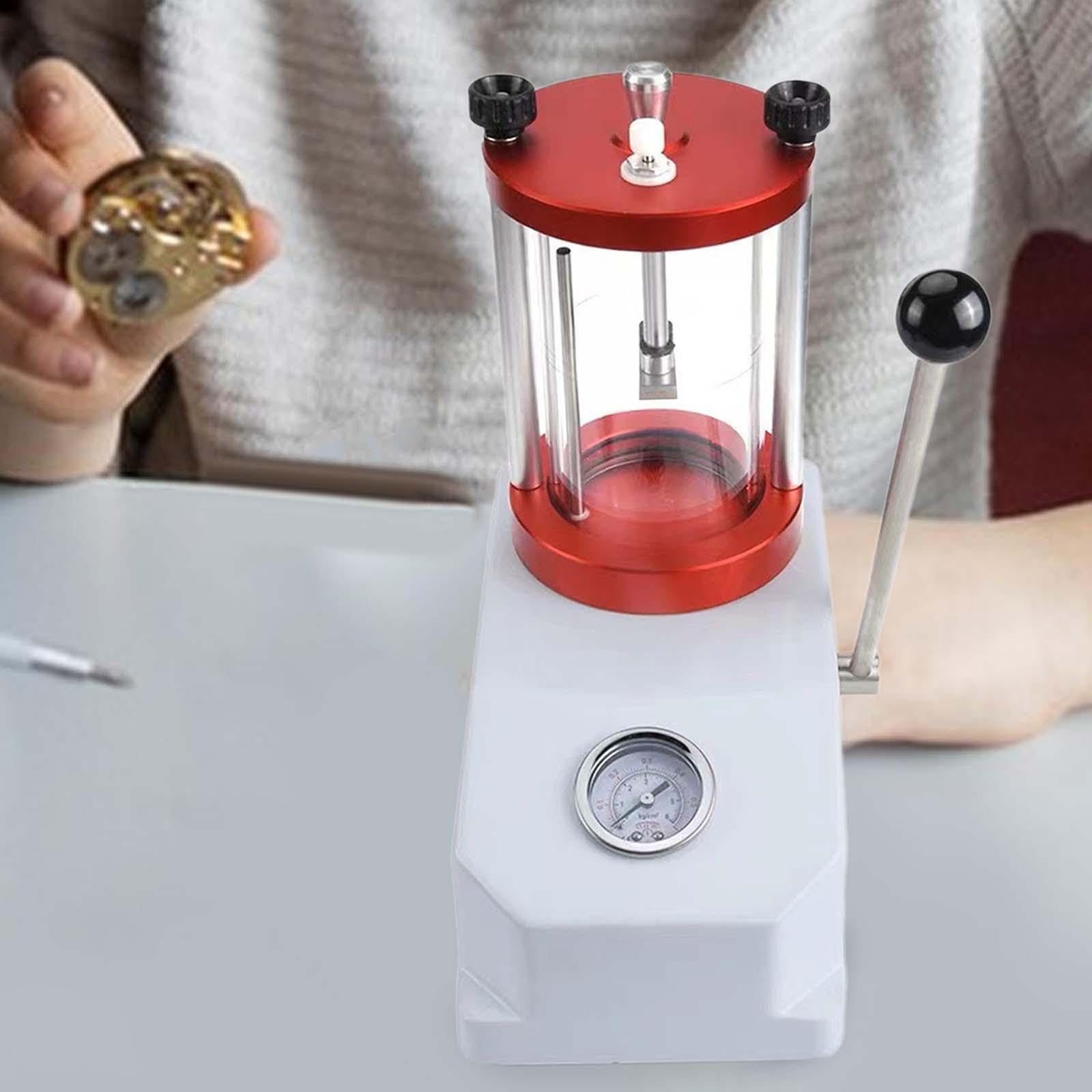 Strumento di misurazione per test di impermeabilità dell'orologio con chiara visuale dell'integrità durante le procedure di test, mentre il