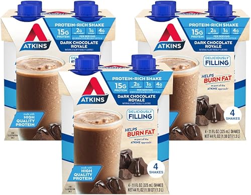 Miniatura 5 de Atkins Batido de proteína de chocolate y plátano, 0.55 onzas de proteína y batido de proteína Royale de chocolate oscuro, 0.59 oz de proteína, bajo