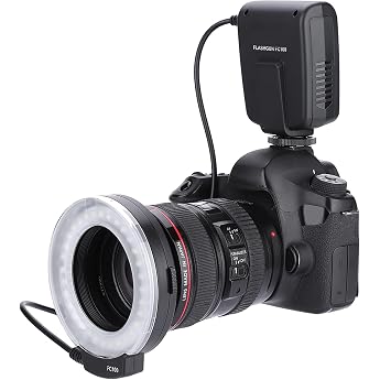 VBESTLIFE FC-100 Makro Universal LED Blitzring, Studiofotografielicht 5000K Einstellbar auf 7 Stufen mit Adapterring 40,5 mm 