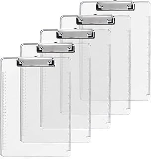 5 portapapeles de plástico transparente, A4, con pinza de metal, portapapeles transparente, A4, para estudiantes, oficina, escuela, almacén, eventos