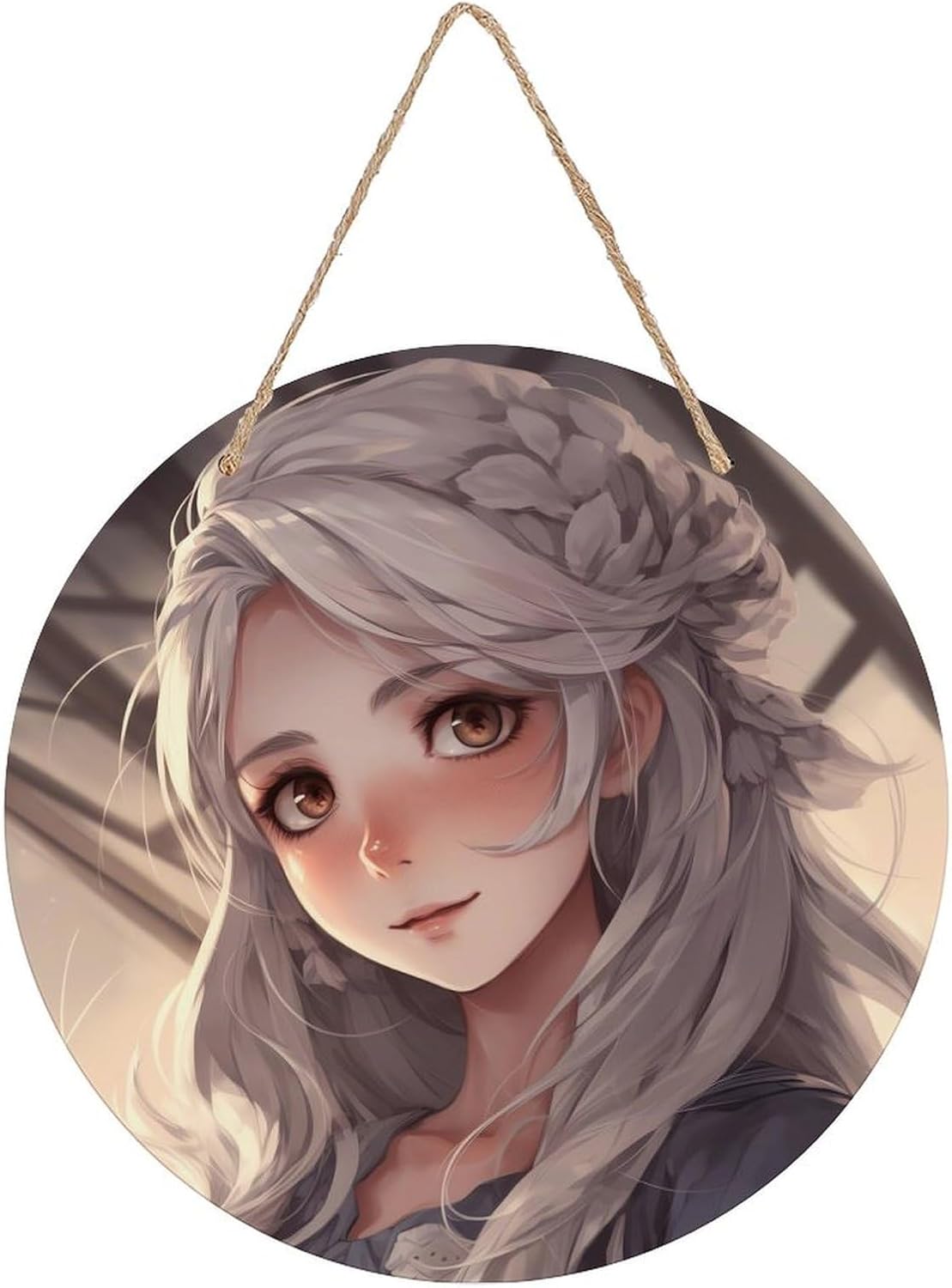 White Hair Anime Women Welcome Sign Front Door Porch Sign Wreath