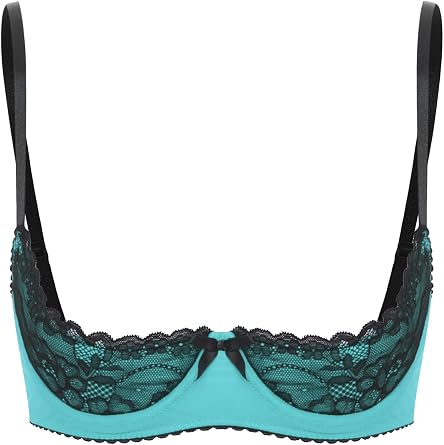Lejafay Women See Through Lace 1/4 Cups Balconette Bustier Brassiere Padded Underwire Shelf Bra Tops