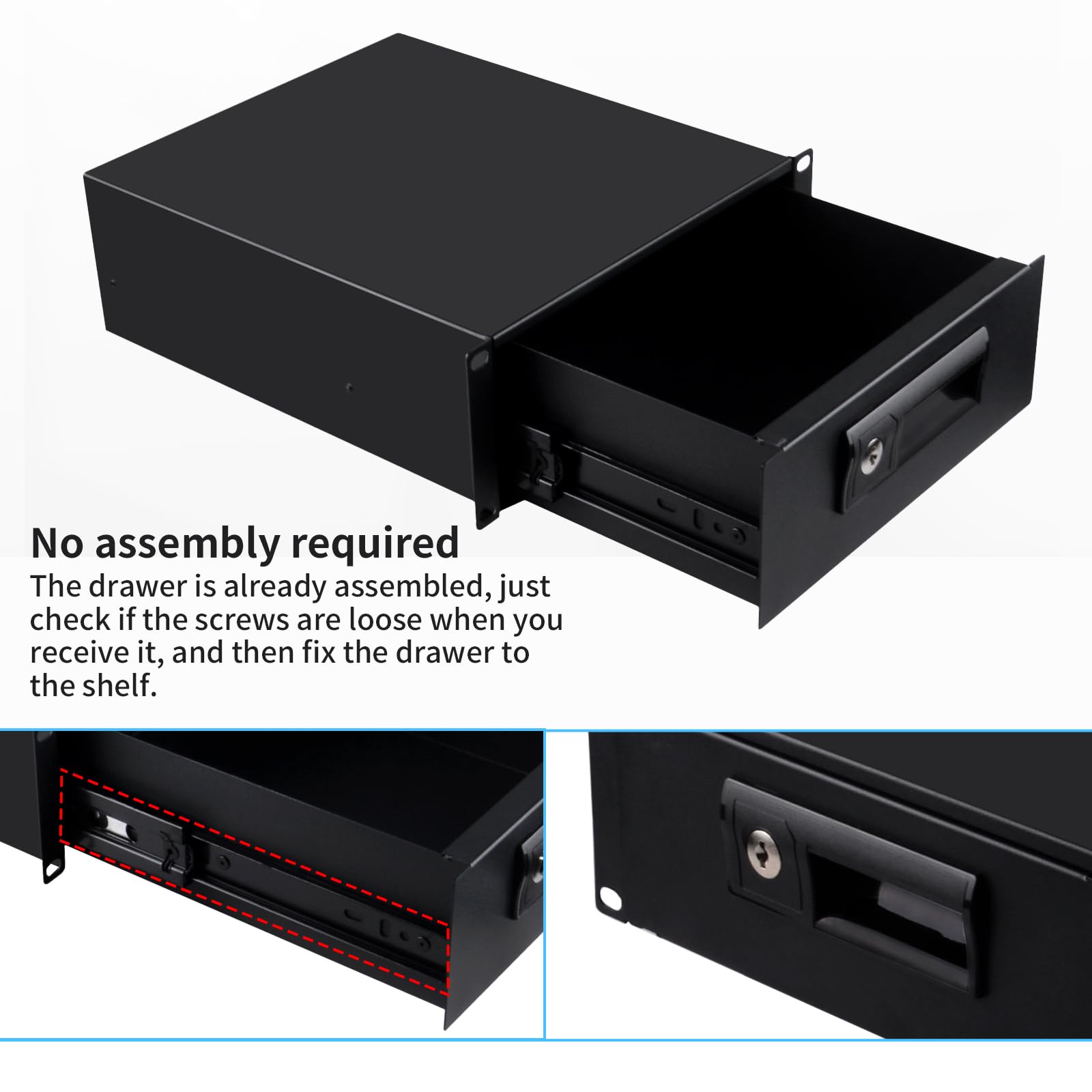 GeeekPi Cajón con cerradura de montaje en rack 2U, caja de gabinete de servidor de 10 pulgadas para gabinete de servidor DeskPi RackMate T2