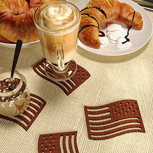 American Flag Wood Coasters Set - This USA Gift Include 4pcs Carved Wooden Coasters for Drinks - Great Patriotic Home Decor for Independence Day Decorations - Image 6