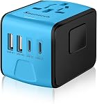 SAUNORCH Universal International Power Travel Plug Adapter, 5 in 1 European Travel Plug Adapter W/ 3.5A 2xUSB-A and 2xUSB C Wall Charger and Worldwide AC Outlet for Europe USA UK AUS Asia