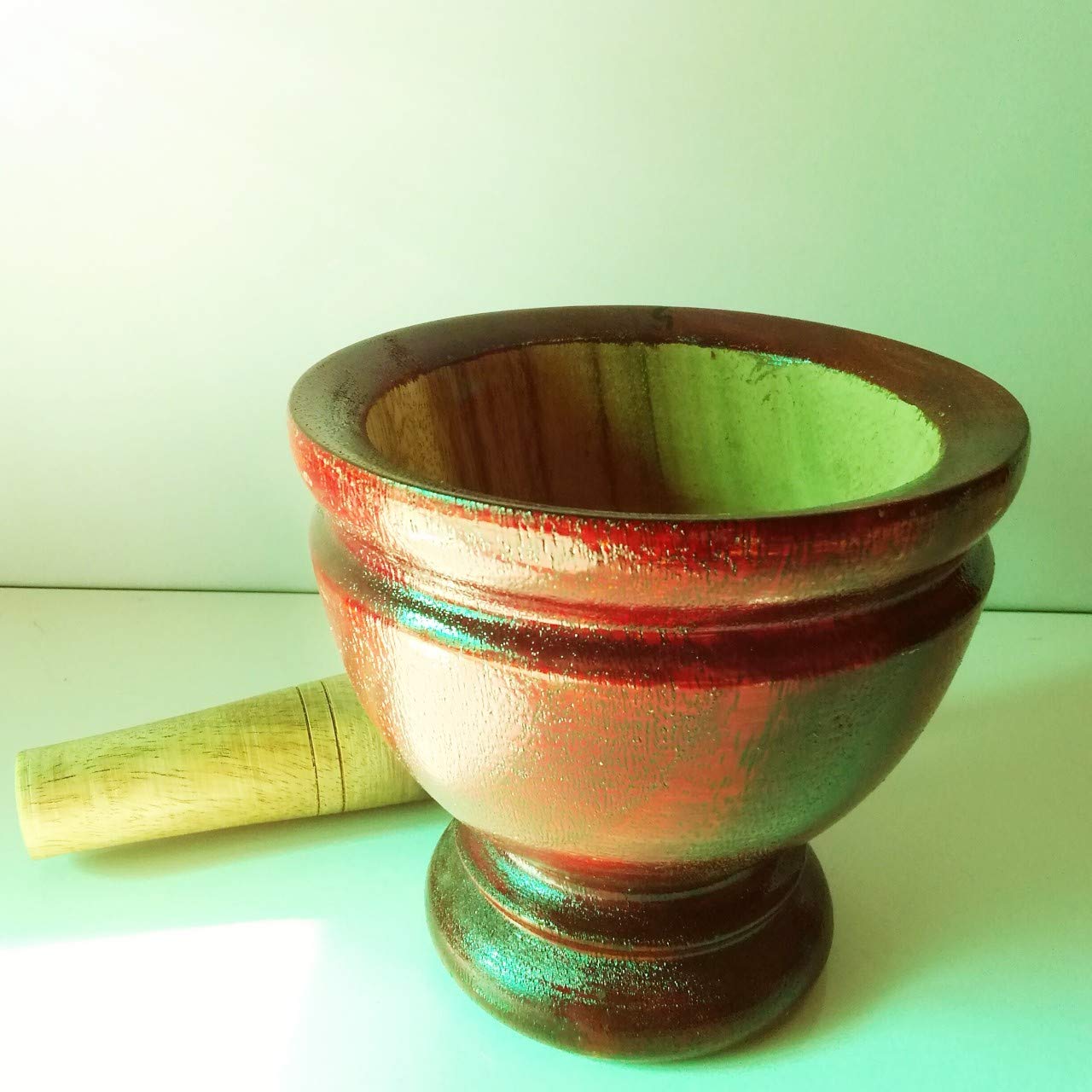 Wooden Mortar 8 Inches Pestle Grinding Herb Garlic Papaya Salad Som Tum Thai kitchen Tool 1 Set