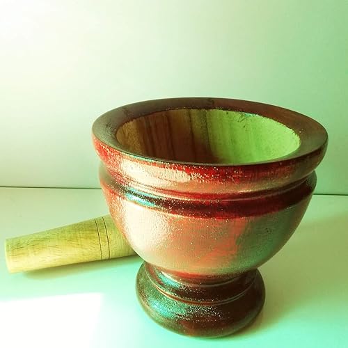 Miniatura 6 de PunPund - Mortero de madera de 8.0in para moler hierbas, ajos, papayas, ensaladas, zumos, tum, tailandeses, utensilios de cocina, 1 juego