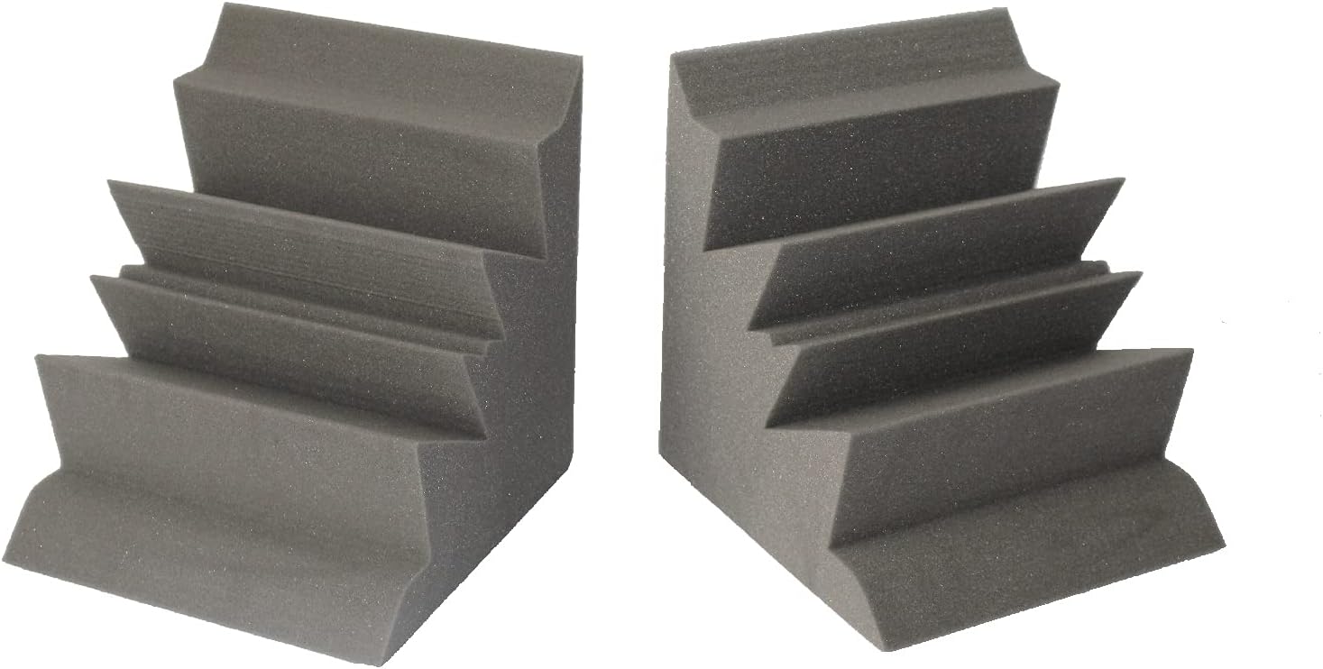 Acoustic Foam XL Bass Trap Studio Soundproofing Corner Wall 12" X 12" X 12" (4 PACK) - Color: Charcoal