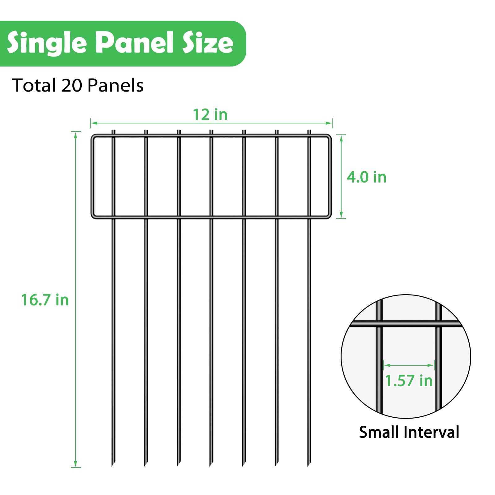 LIANTRAL 20 Stück Tierzaun Metall, Dekorativer Gartenzaun Steckzaun 42 cm x 6 m, Tier-Absperrzaun, Rostfrei, Kein Graben erforderlich, Zaun für Hunde & Kaninchen, Garten, Terrasse, Hof