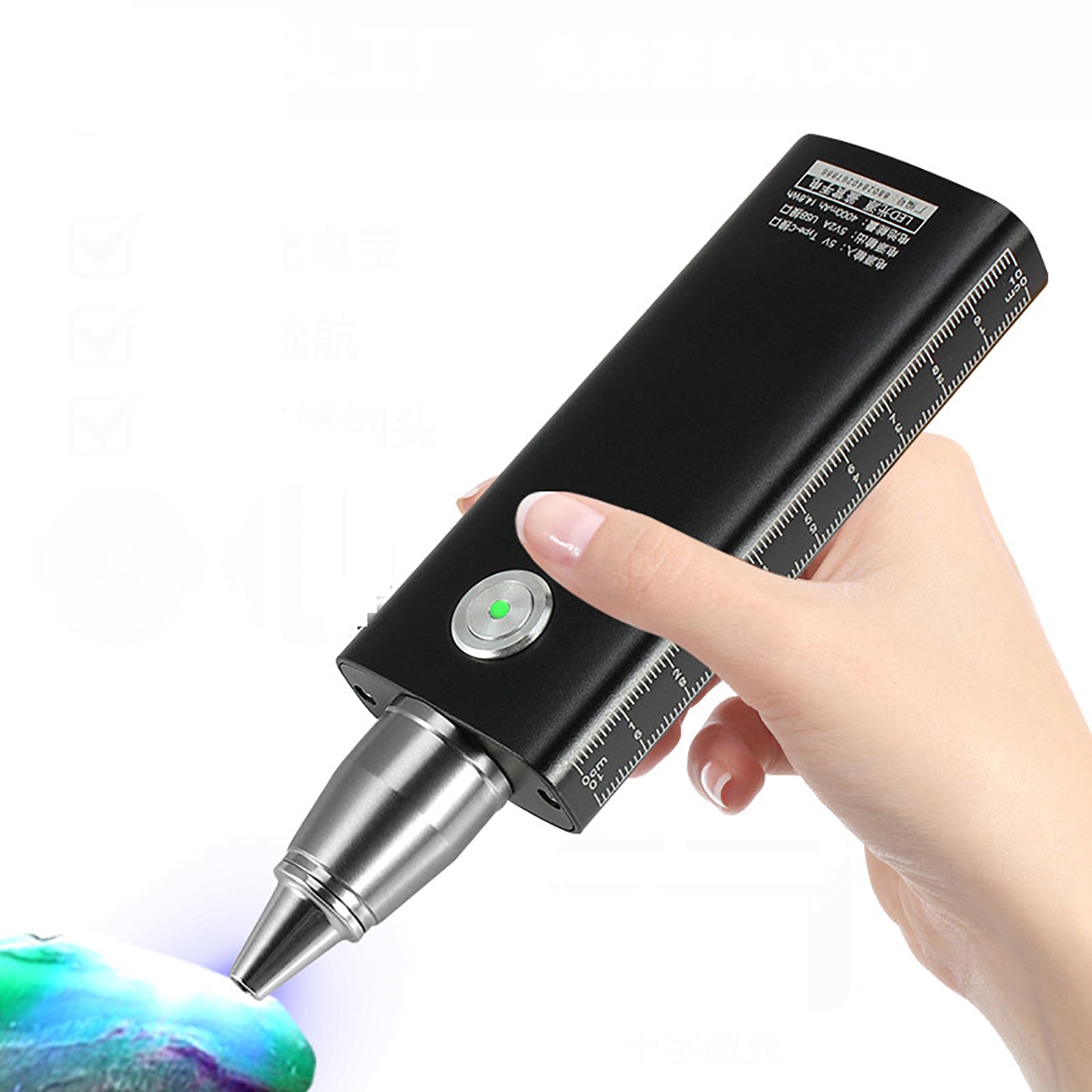 Torcia per Identificazione Gioielli,Lampada a Pennaperidentificazione Gioielli con Testa in Legaalluminio da 4 Mm,Luce Bianca/Luce Gialla/irradiazione Luminosa 365nm+395nm,Fortepoterepenetrante