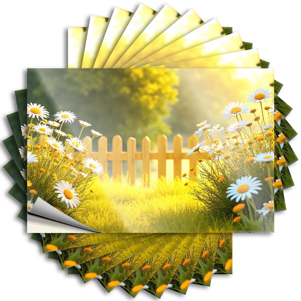 Country Funny Sticker - Yellow Flowers Bloom Around A Wooden Fence in A Sunny Field. Removable Decal Helmet Easy Peel for Western(8X12CM)