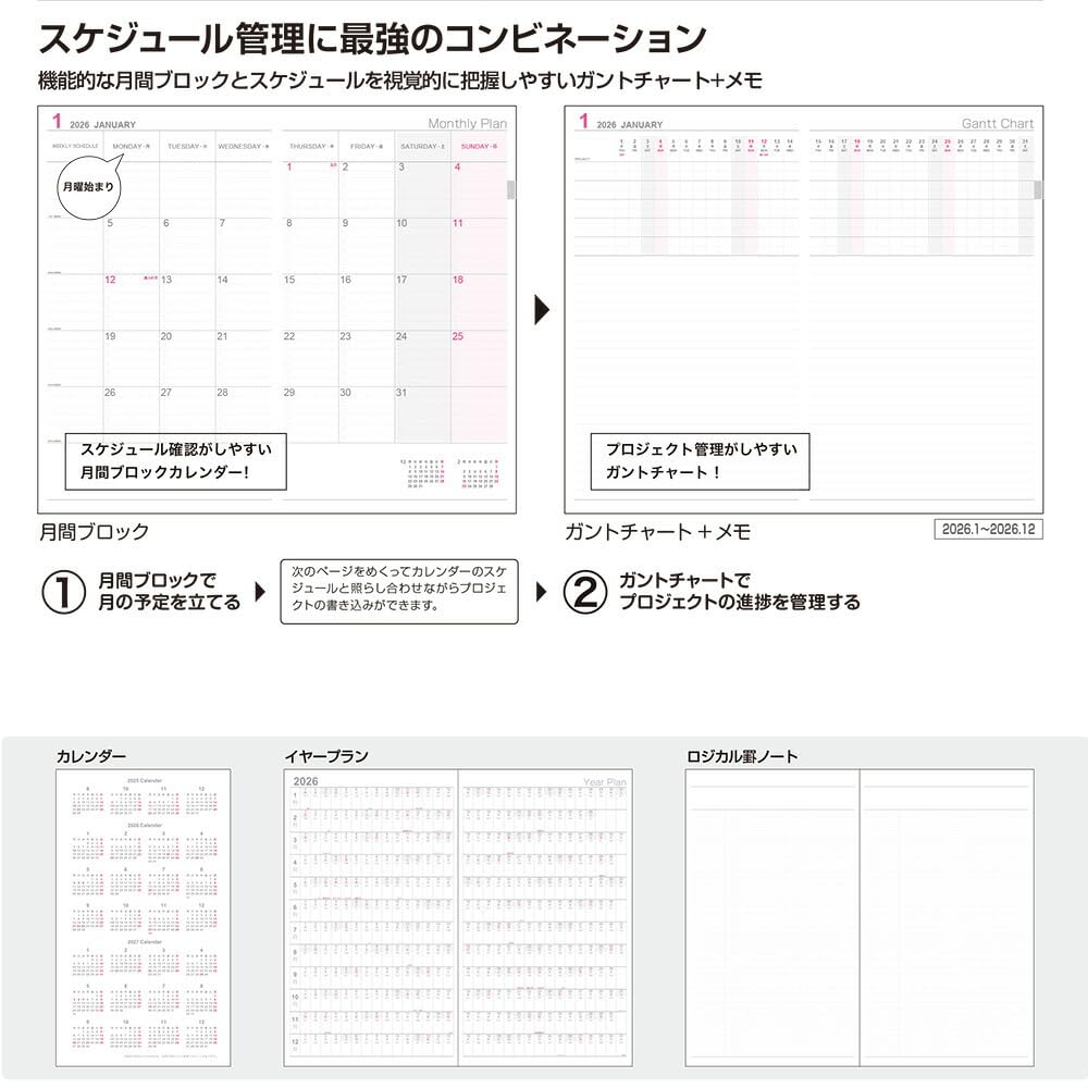 Amazon.co.jp: 【2026年度版 手帳】 ナカバヤシ ロジカルダイアリー