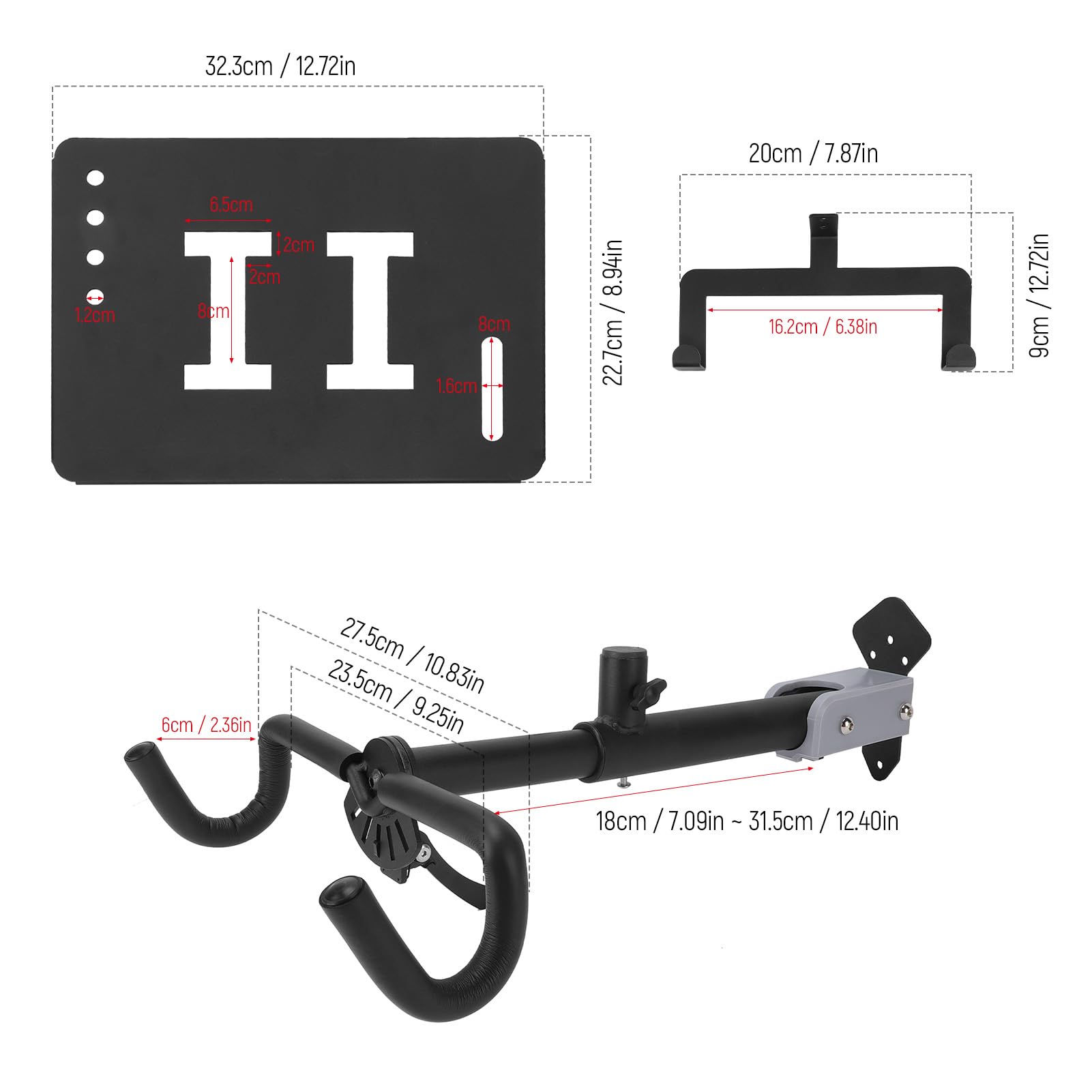 Soporte de pared para bicicleta, diseño 2 en 1 con almacenamiento para casco y ganchos para zapatos, 5 ángulos ajustables para bicicleta de carretera y montaña, brazos plegables con longitud