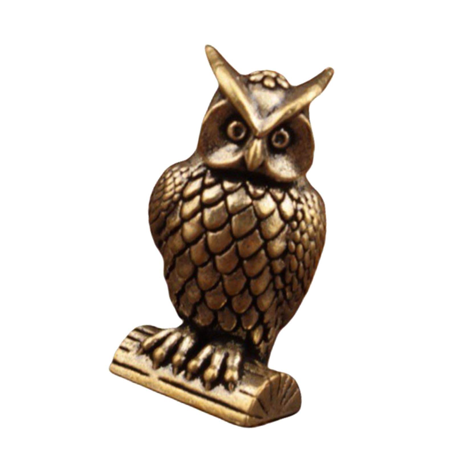 Lerpwige Brass Owl Figurines Statues Retro Animal Sculptures for Home Decor Tabletop Centerpiece Bookshelf Office Desk Metal Animal Figurine