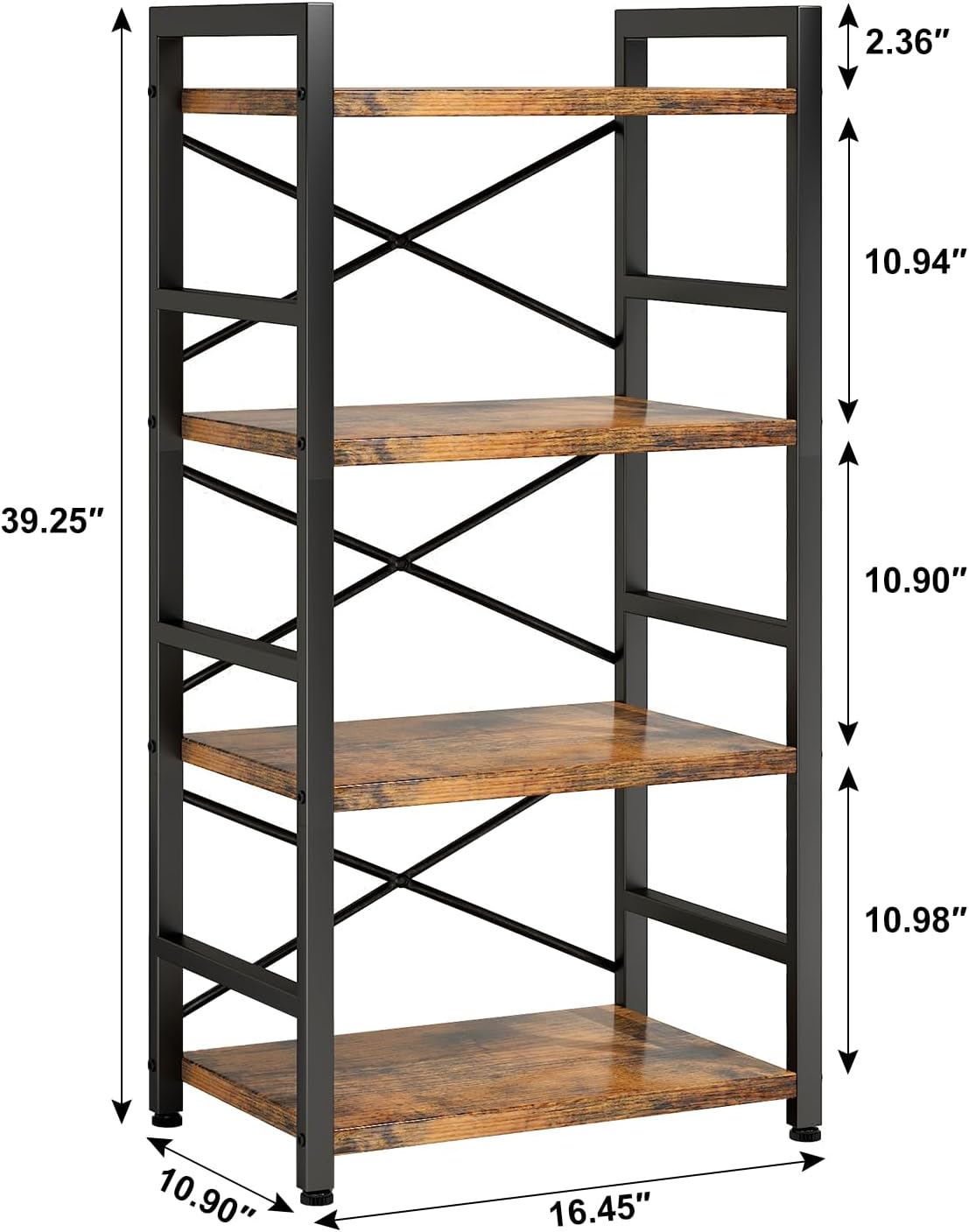 Homeiju 4-Tier Small Bookshelf, Rustic Brown Storage