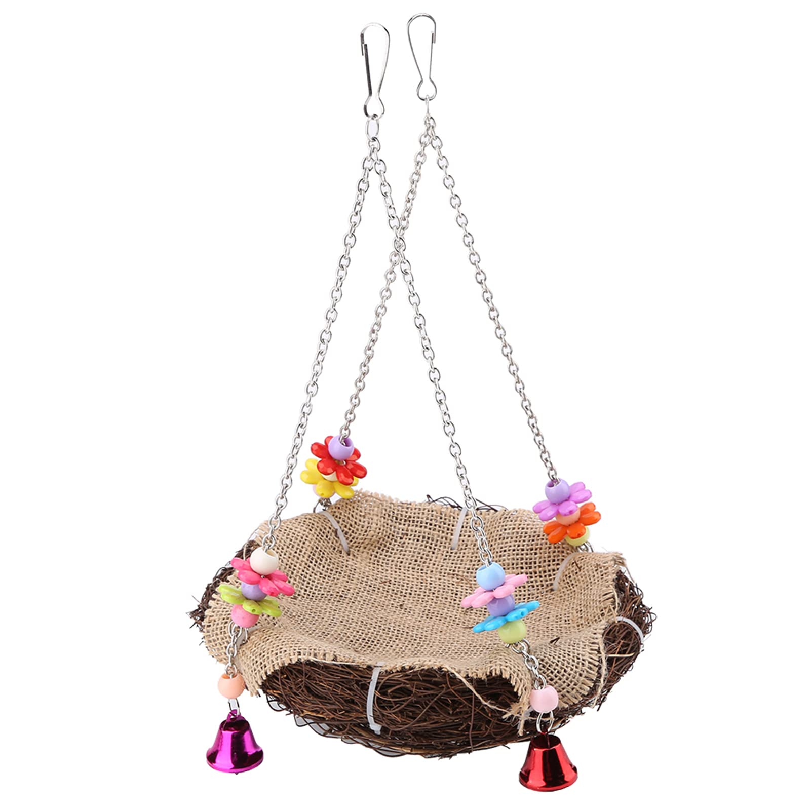 TOPINCN Rattan Bird Nest Toy - Cozy Hanging Hut With Bells For Small Parrots & Cockatiels