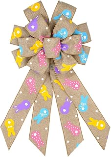 LANGFON Easter Wreath Bows, Brown Easter Rabbits Pattern Burlap Bows for Wreaths - Easter Decor Burlap Tree Topper Bows for Holiday Front Door Wreath Decorations Indoor Outdoor