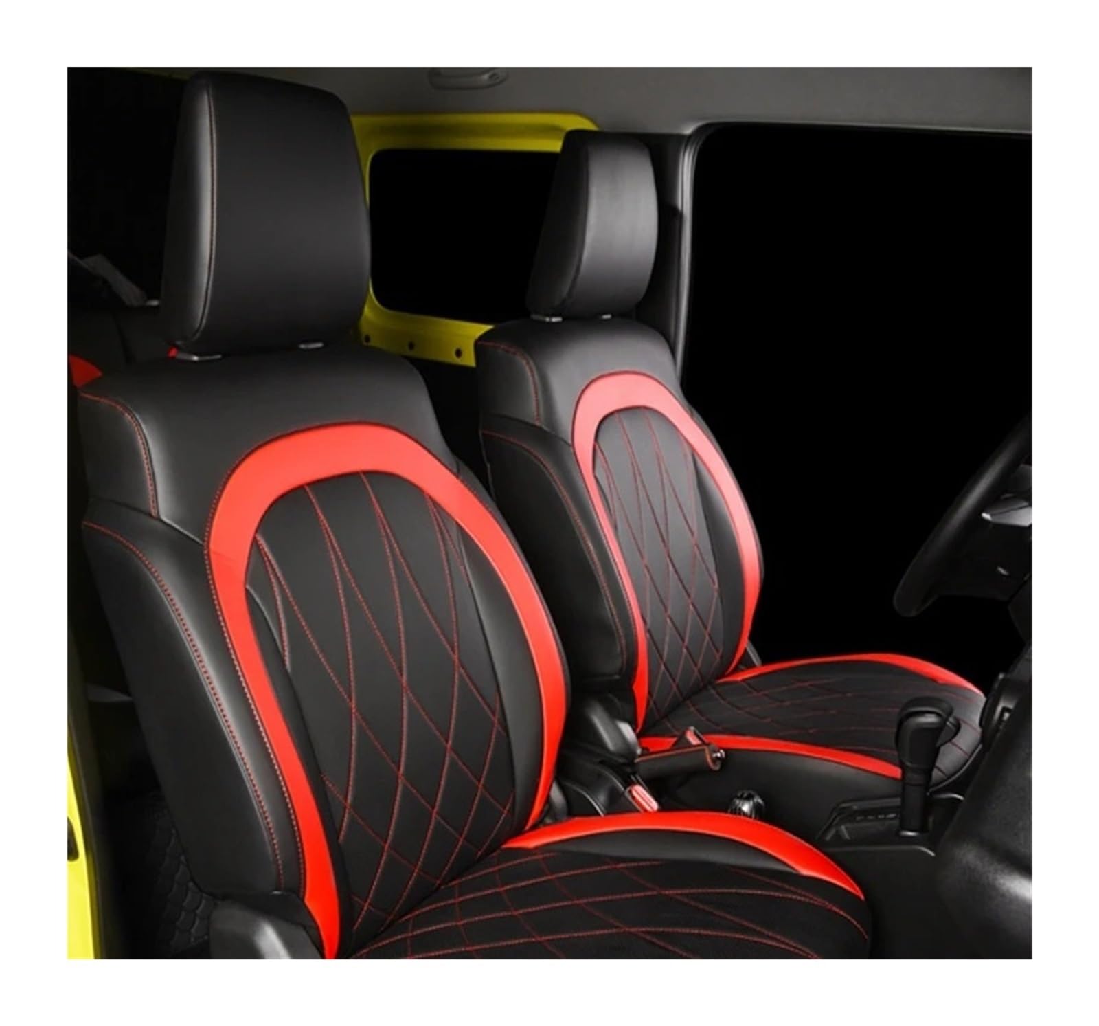 Generico Set Coprisedili Macchina per Suzuki per JIMNY Jb64 Jb74 2023-2019 Seggiolino Auto Personalizzato Coperture Cuscino Set Pelle Traspirante Airbag Compatibile