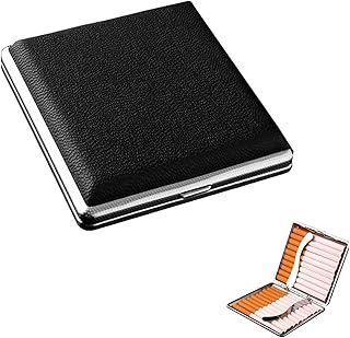 Cigarette Case, Cigarette Case For Roll Ups, Leather Cigarette Tin Double Sided Flip Open Pocket Cigarette Box Ultra-Slim Tobacco Box Pocket Carrying Cigarette Case Holds 20Pcs Cigarettes