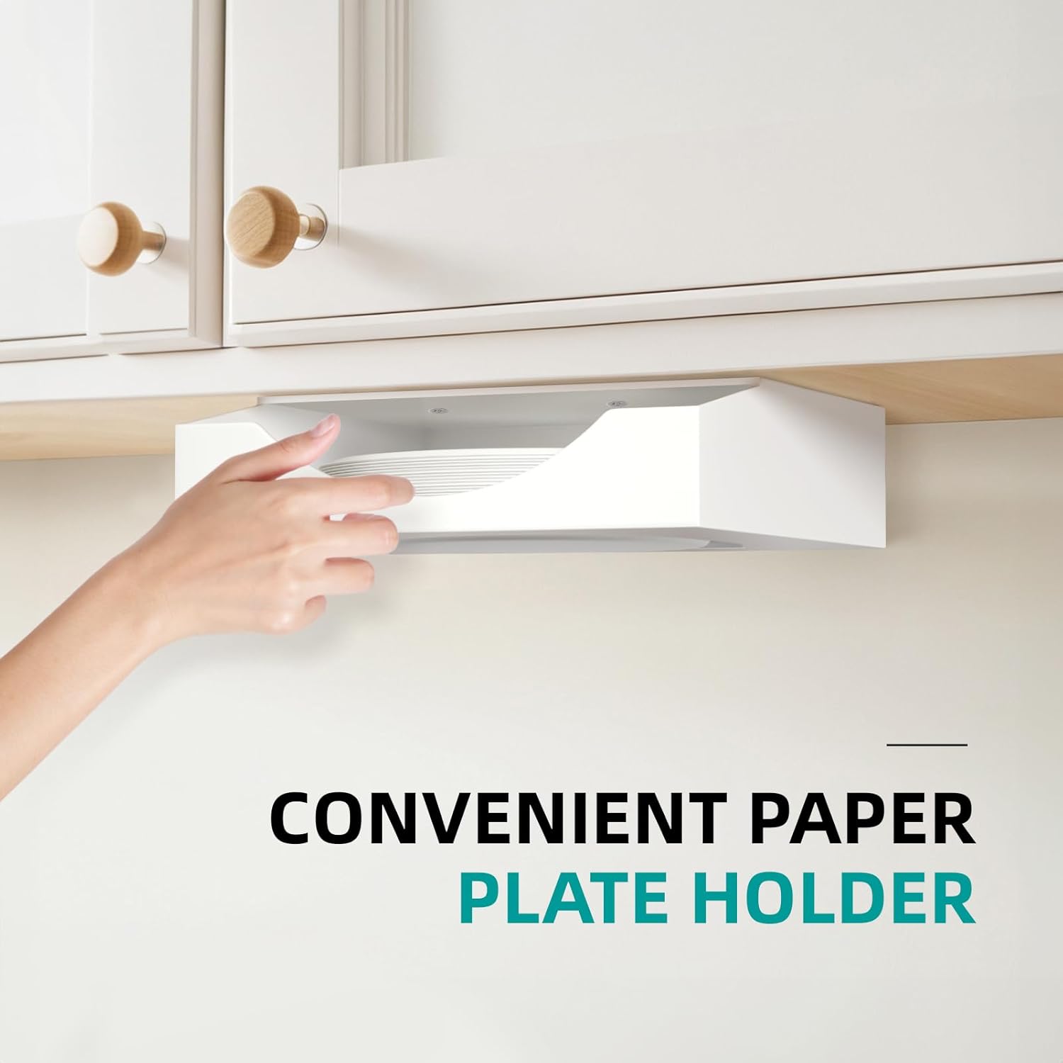 8/9/10 Inch Paper Plate Dispenser, Sturdy 4mm Acrylic Paper Plate Holder Under Cabinet, Convenient Wall Mounted Paper Plate Organizer Dispenser for Kitchen Countertop or Outdoor Use, White