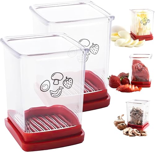 Speed Slicer - Juego de cortadores de frutas y verduras, paquete de 2 picadores manuales de alimentos con tabla de empuje + 2 cepillos de limpieza +