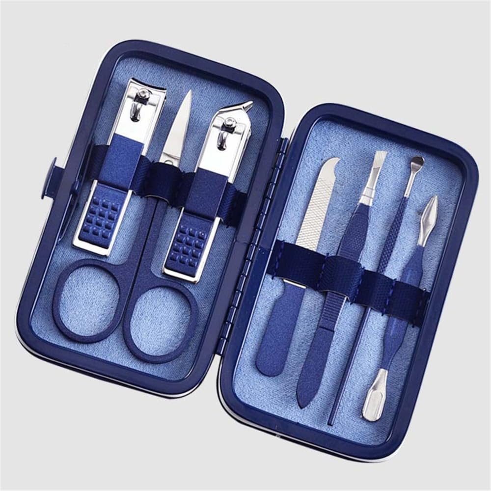 Cortaúñas de Acero Inoxidable, Juego de cortaúñas Azul, Tijeras para uñas de Regalo, Juego de 7 Piezas, 7 Piezas