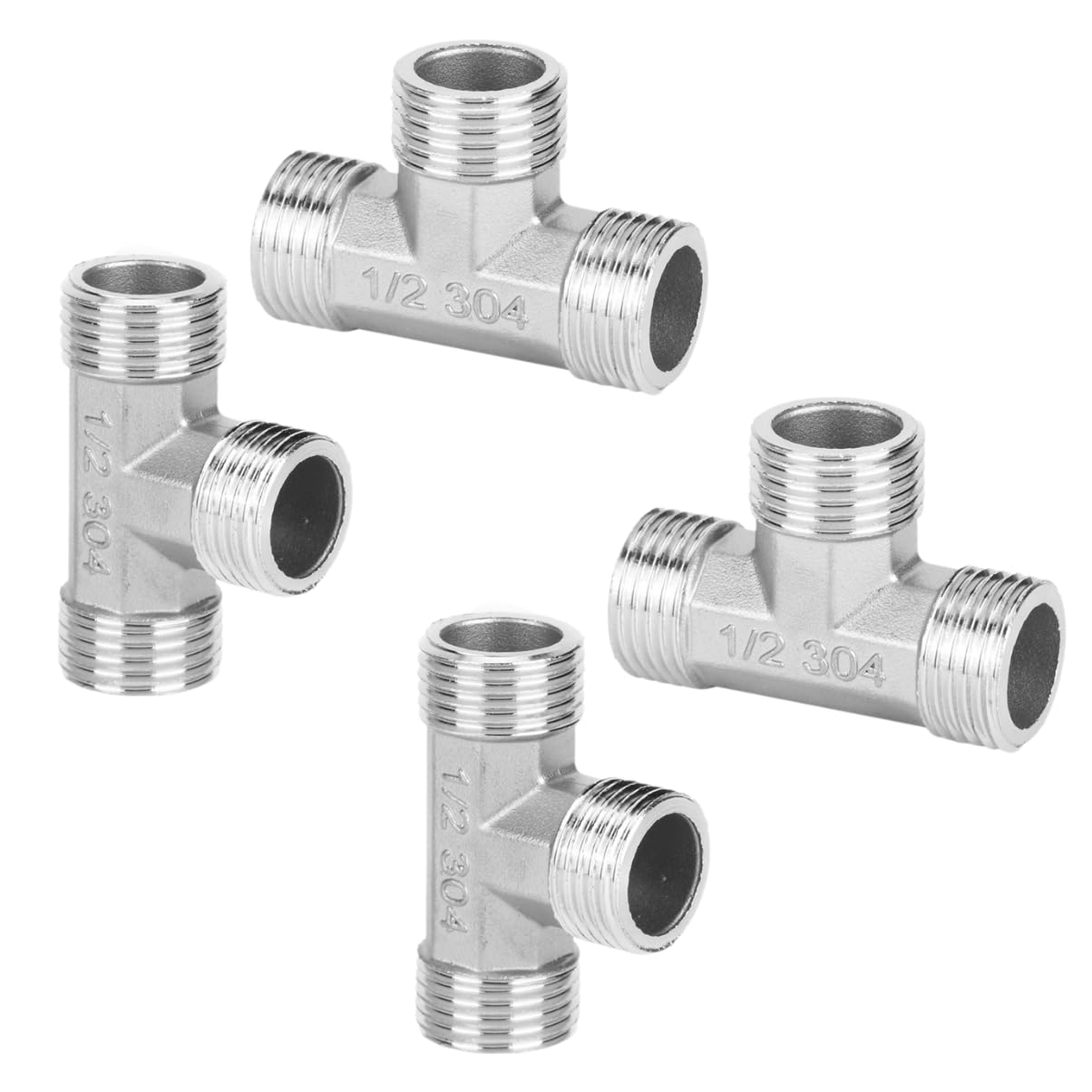 G1/2 Male Thread T Shaped Tee Connector, 4PCS Stainless Steel 3 Way Pipe Connector Pipe Connection Fittings Accessories for Plumbing
