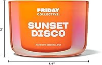 Vista 5 de Friday Collective Vela de discoteca Sunset con aroma a cítricos, hecha con aceites esenciales, 3 mechas, 13.5 onzas