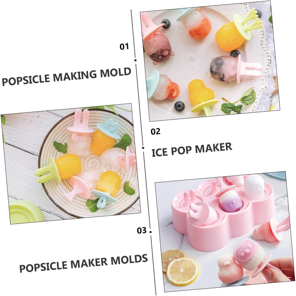 4sets Diy Silicone Popsicle Molds Animal Shape Ice Cream Makers Reusable Ice Stick Molds Treats with Fruit Juice