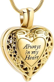 Cremation Jewelry for Ashes Pendant Always in My Heart Memorial Urn Necklace Ashes Locket Keepsake Pendant Necklace-Gold_5pcs Pendant only