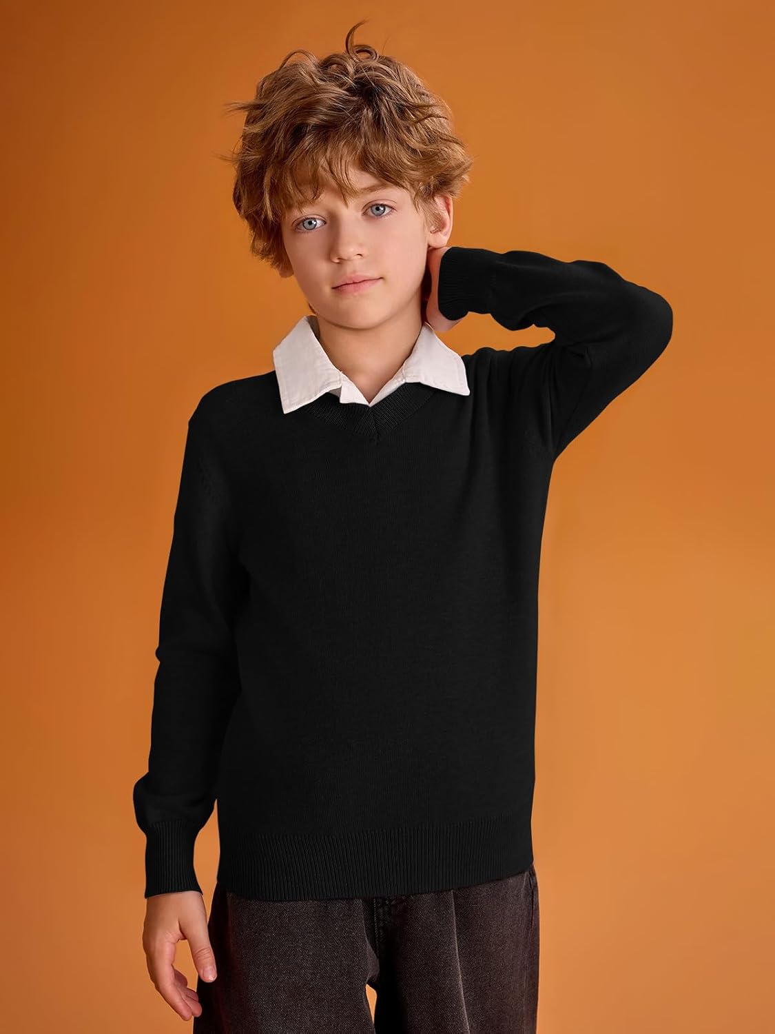 Haloumoning Boys School Uniform Sweater Kids Long Sleeve V Neck Pullover Fall Winter Clothes 5-14 Years - Image 3
