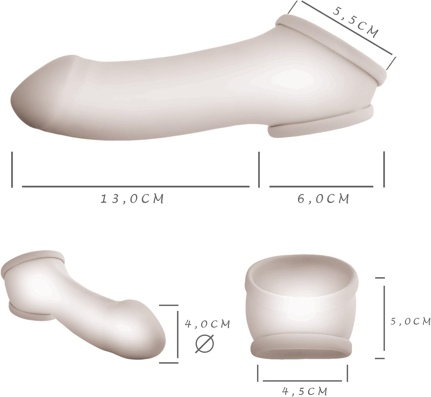 Latex Penis Sheath Permanent Condom Expander Extended Male Chastity Toy Long Cock Sleeves Made in Berlin"Erik" (Silver)