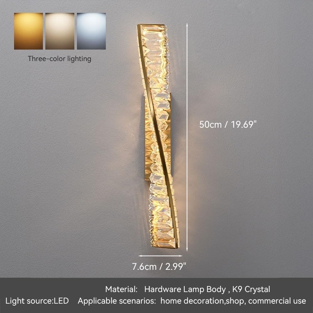 Modern Crystal LED Wall Sconce,Large Gold Wall Light Fixture,Luxury Crystal Vanity Lighting, Vertical Strip Up Down Wall Lights for Bedroom, Living Room, Hallway, Hotel Decor Parlor(Small)