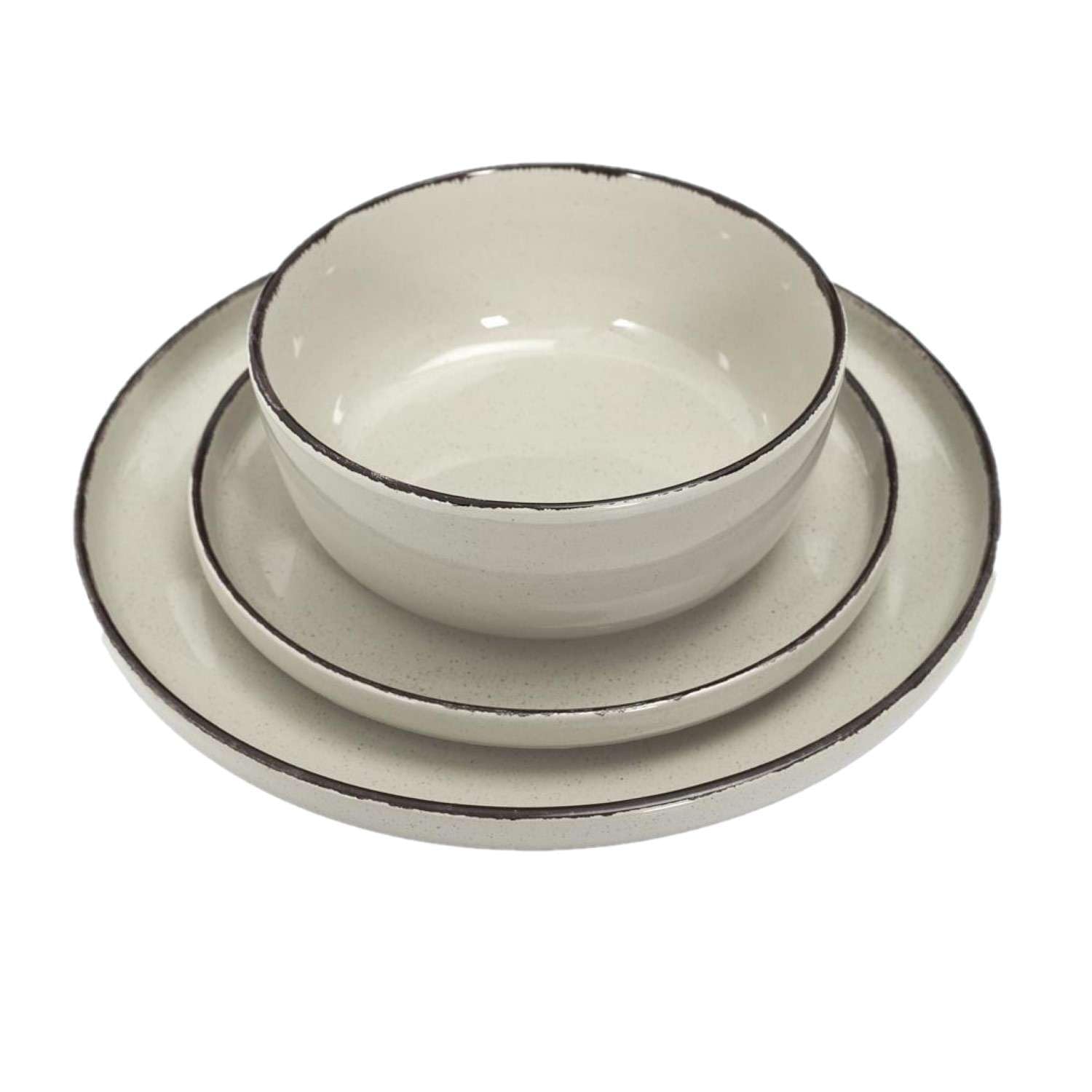 Home Deco Factory, KA0444, Servizio Piatti 12 Pezzi in Gres Beige, Piatti Fondi, Piani e Dessert, Design Artigianale, Resistente e Pratico, Facile Manutenzione, Misura: 12 Pezzi, Colore: Beige
