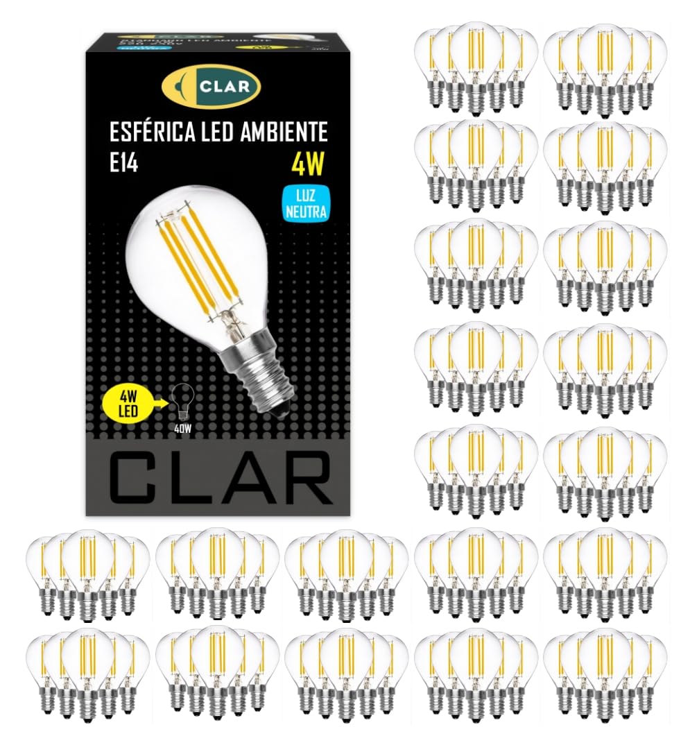 CLAR - E14 LED, Glühbirne E14, E14 Glühbirne, Leuchtmittel E14, LED Birne E14, LED Lampe E14, LED Glühbirne E14, E14 40 Watt, Birne E14, Glühbirnen E14, E14 LED 4000K, LED Filament, 4W (Pack 100)