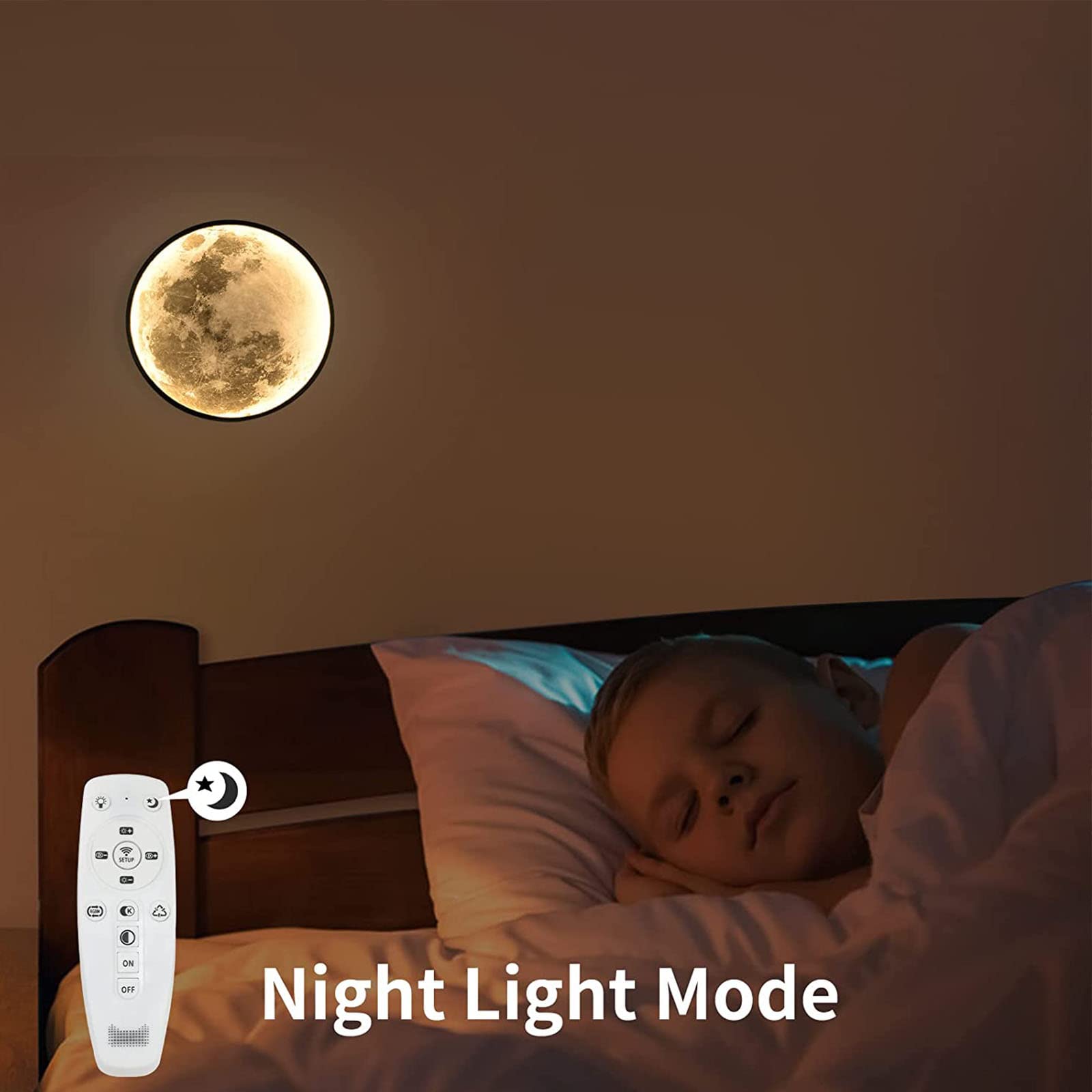 LED Wandleuchte Mond Lampe Kinderlampe Dimmbar mit Fernbedienung 18W Rund für Innen Kinderzimmer Nachtlicht Moderne Deko für